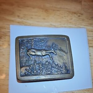 Vintage1977 Indiana Metal Craft 3D Deer Belt Buckle Bronze (J97) 2.75in x 2.30in